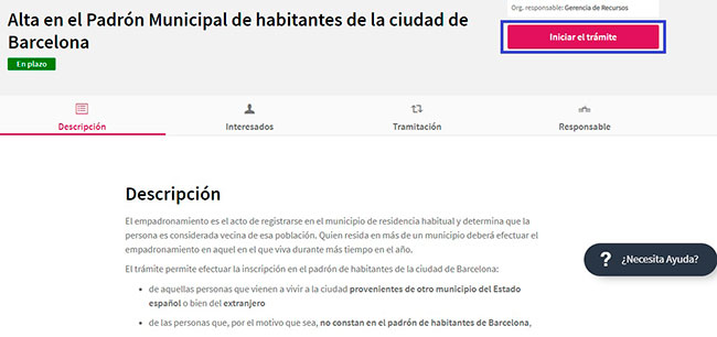 Iniciar el trámite de empadronamiento por internet en el Ayuntamiento de Barcelona