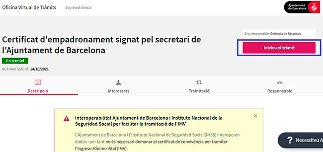 Solicitar el certificado de empadronamiento por internet en Barcelona