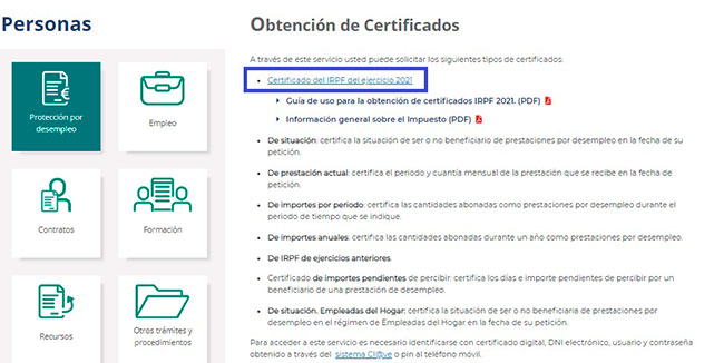 Solicitar el certificado de retenciones del SEPE por internet