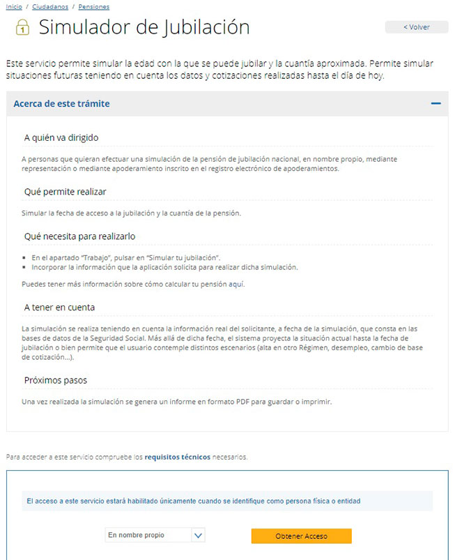 Acceso al simulador de la pensión contributiva de jubilación